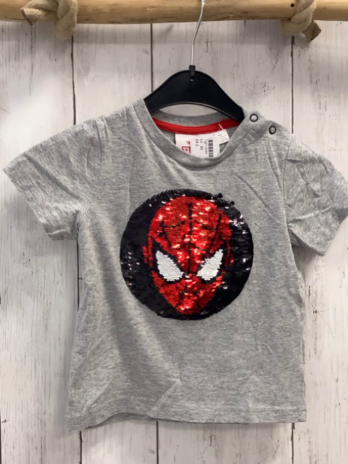  T-Shirt  Gr. 86  grau Pailettenbild Spiderman 