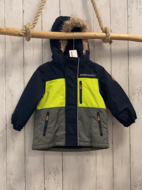   Winterjacke  Gr. 86  blau hellgrün grau Kapuze mit beige Fellbund 