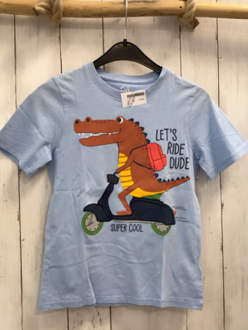   T-Shirt Gr. 128  hellblau Krokodil auf Motorrad 