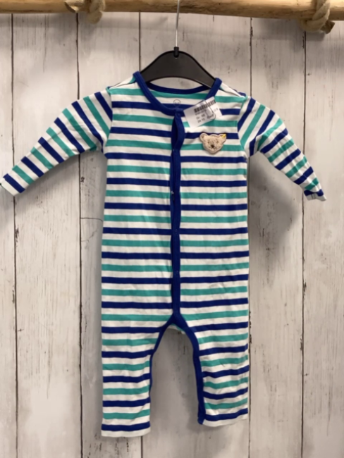 Steiff  Schlafanzug  Gr. 68  weiß türkis blaue Streifen 
