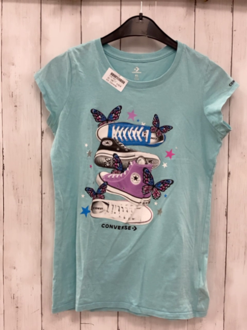 Converse T-Shirt Gr. 146  hellblau Schuhe Schmetterlinge