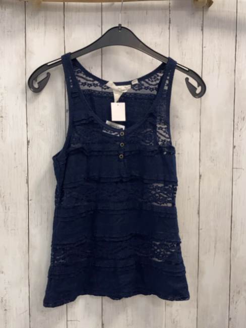 H&M  Top/Bluse  Gr. 158  blau mit Stickerei + transparenten Streifen 
