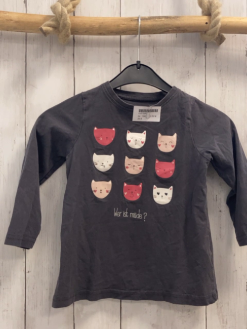  Langarmshirt Gr. 104  grau Katzenköpfe