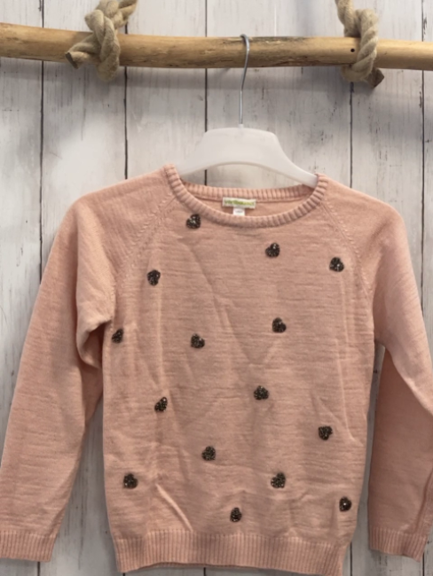 vertbaudet Pullover Gr. 122  rosa Strick Glitzerherzen