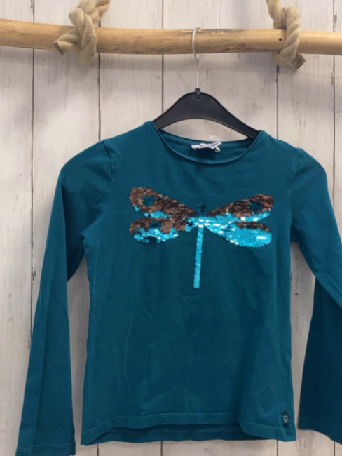 Okaidi Langarmshirt Gr. 128  petrol Pailettenlibelle