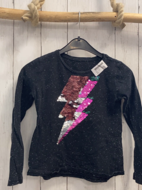  Langarmshirt Gr. 116  grau meliert Pailettenblitz
