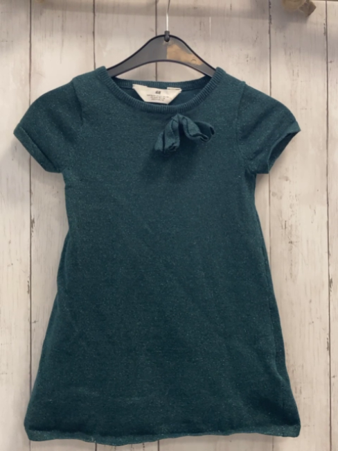 H&M Kleid Gr. 98  dunkelgrün Strick Glitzer
