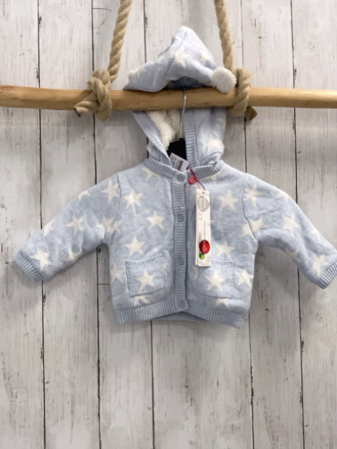 Boboli neu Strickjacke Gr. 56  hellblau weiße Sterne warm gefüttert