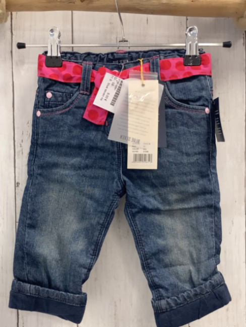 blue seven neu 2tlg Hose + Gürtelband Gr. 68  blau Jeans gefüttert + pink rote Punkte