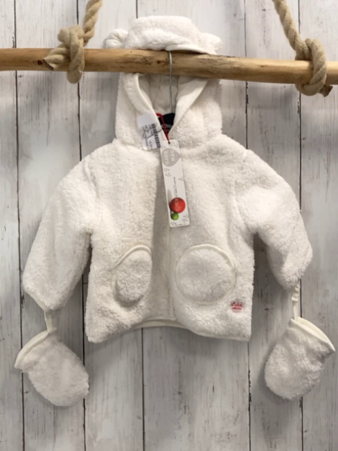 neu Boboli 2tlg Plüschjacke + Handschuhe Gr. 74  weiß mit Ohren