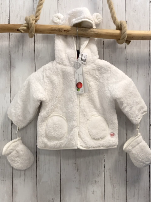 neu Boboli 2tlg Plüschjacke + Handschuhe Gr. 68  weiß mit Ohren