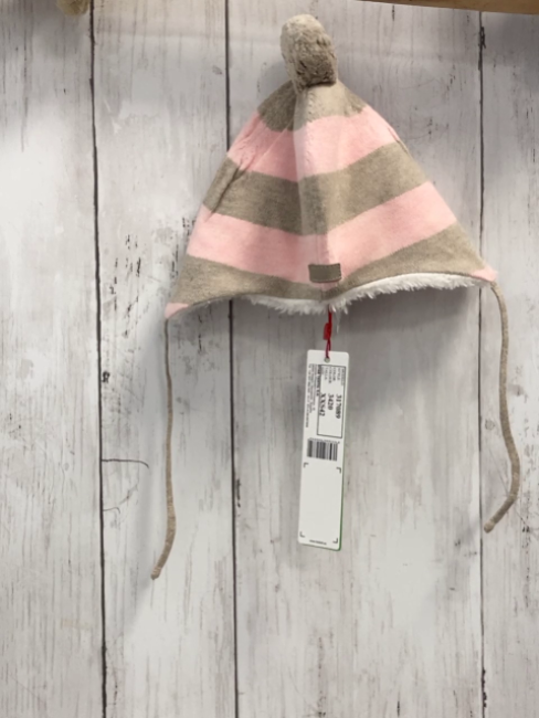 neu Boboli Mütze Gr. XXS  rosa beige gestreift Strick plüschfutter
