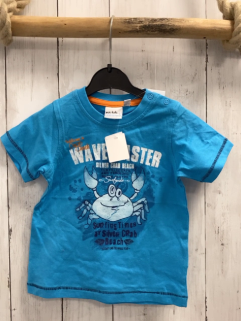 blue seven neu T-Shirt Gr. 80  blau Schrift Krabbe