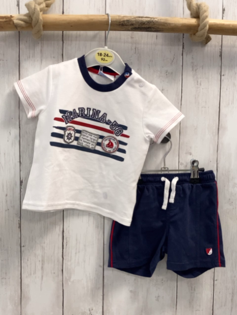 Chicco neu 2tlg T-Shirt + Shorts Gr. 68  weiß blau rote Streifen blauer Bund + blau NP 32,90€ 