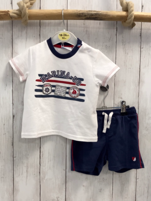 Chicco neu 2tlg T-Shirt + Shorts Gr. 56  weiß blau rote Streifen blauer Bund + blau NP 32,90€ 