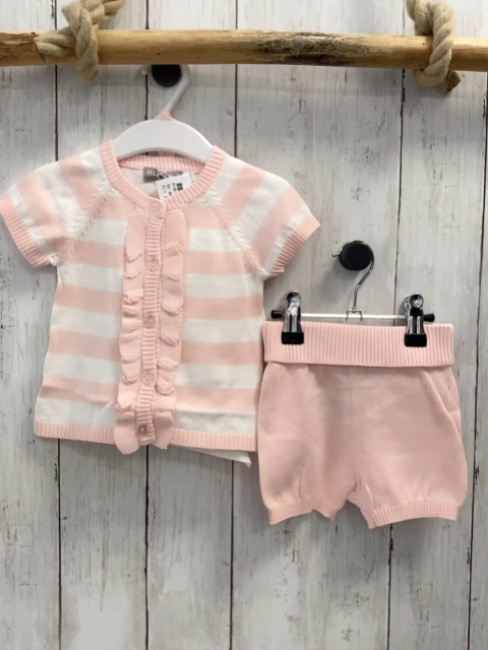 Boboli neu 3tlg  T-Shirt + Shorts + Beutel Gr. 62  rosa weiß gestreift Strick Rüsschen