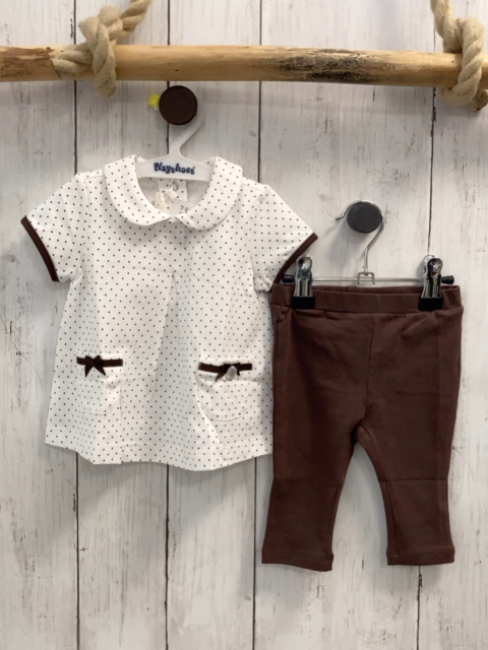 Chicco neu 2tlg  T-Shirt + Leggings Gr. 62  weiß braune Punkte + braun NP 37,90 €