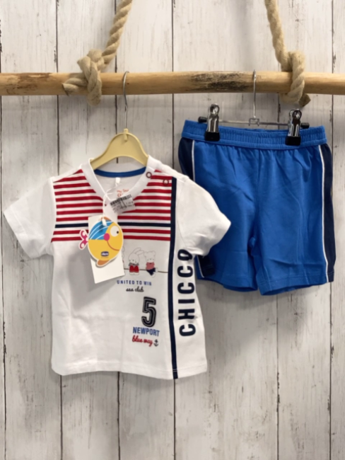 chicco neu 2tlg T-Shirt + Shorts  Gr. 74  weiß rote Streifen Schirft Tiere NP 24,90 €