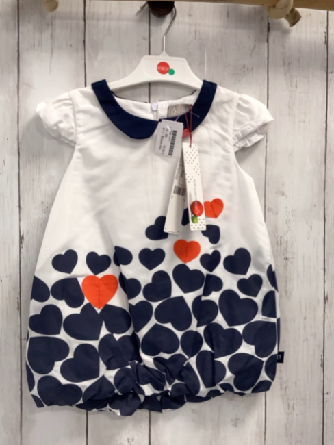 Boboli neu  Kleid Gr. 92  weiß blaue rote Herzen blauer Kragen 