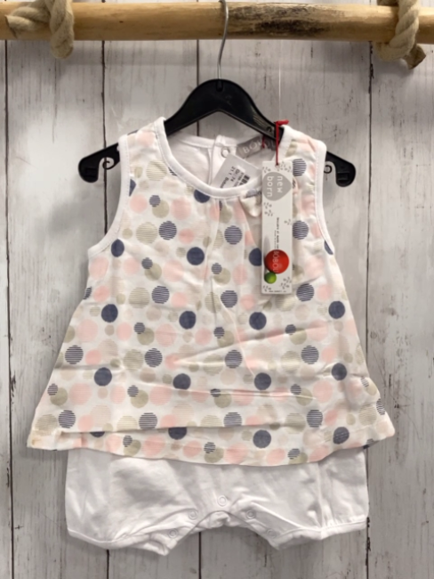Boboli neu  Playsuit Gr. 74  weiß beige rosa blau Kreise aus Strichen 