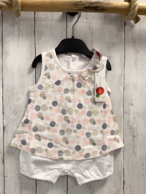 Boboli neu  Playsuit Gr. 68  weiß beige rosa blau Kreise aus Strichen 