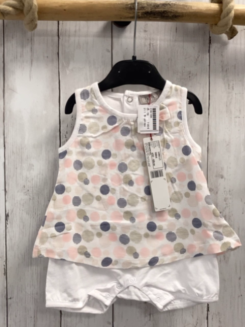 Boboli neu  Playsuit Gr. 68  weiß beige rosa blau Kreise aus Strichen 
