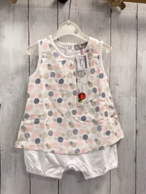 Boboli neu  Playsuit Gr. 80  weiß beige rosa blau Kreise aus Strichen 