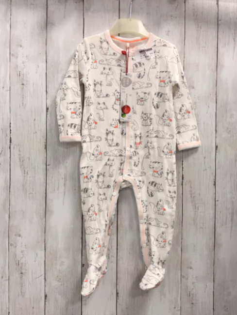 Boboli neu Strampler Gr. 74  weiß graue Katzen orange Nähte