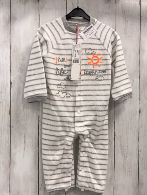 Boboli neu Strampler Gr. 68  weiß graue Streifen Frottee