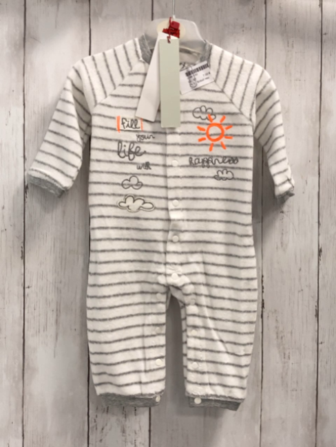 Boboli neu Strampler Gr. 62  weiß graue Streifen Frottee