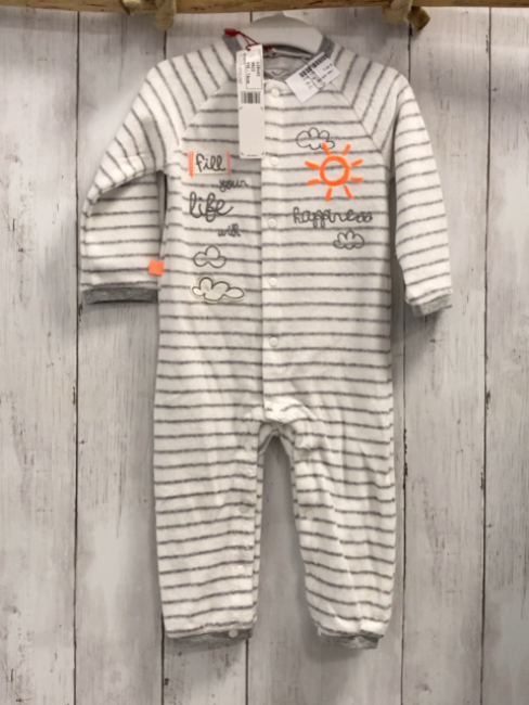 Boboli neu Strampler Gr. 74  weiß graue Streifen Frottee