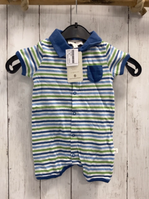 Bellybutton neu Playsuit Gr. 62  weiß blau grüne Streifen blauer Kragen 