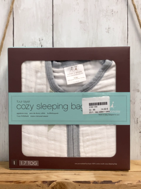 neu aden + anais Schlafsack Gr. 86  weiß beige Sterne hellblauer Bund musselin 1.1 TOG