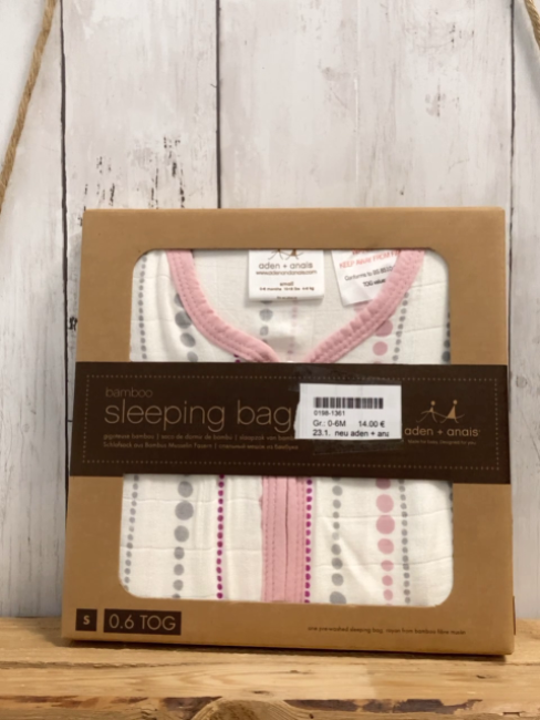 neu aden + anais Schlafsack Gr. 0-6M  weiß gau rosa Punkte rosa Bund 0,6 TOG
