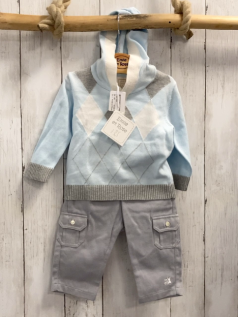 Emile et Rose 2tlg neu Pullover + Hose Gr. 68  hellblau grau weiß Karos + grau