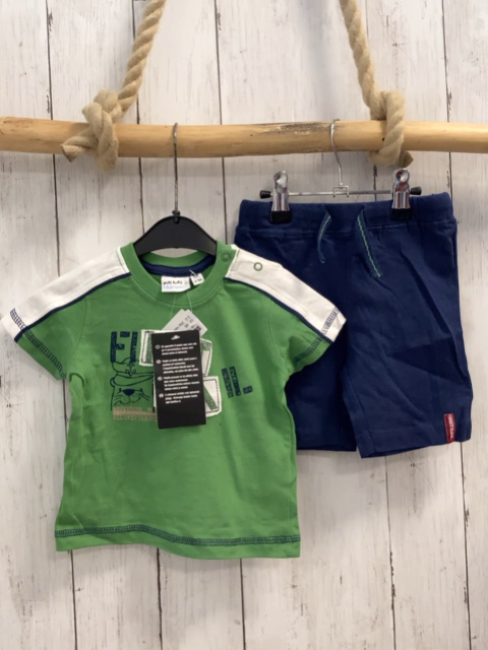 2tlg neu Blue seven T-Shirt + Shorts  Gr. 68  grün weiß Schrift blaue Nähte + blau