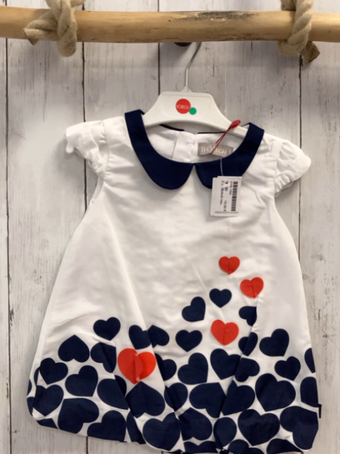 Boboli neu Kleid Gr. 80  weiß blaue rote Herzen blauer Kragen