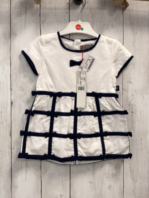 Boboli neu Kleid Gr. 80  weiß blaue Schleifen + Bund