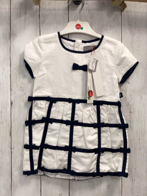 Boboli neu Kleid Gr. 92  weiß blaue Schleifen + Bund