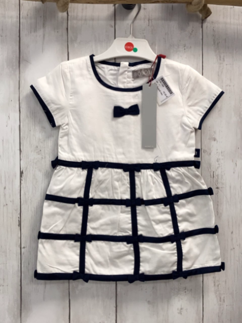 Boboli neu Kleid Gr. 86  weiß blaue Schleifen + Bund