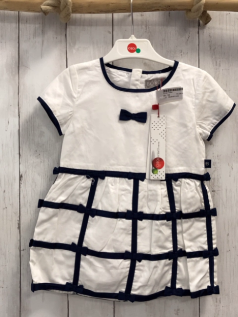 Boboli neu Kleid Gr. 92  weiß blaue Schleifen + Bund