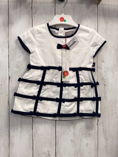 Boboli neu Kleid Gr. 74  weiß blaue Schleifen + Bund