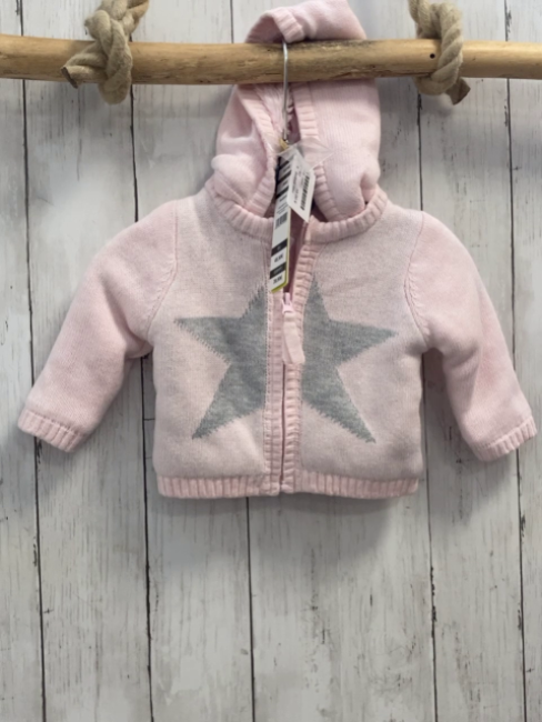 Boboli neu Strickjacke Gr. 62  rosa grauer Stern gefütter Kapuze