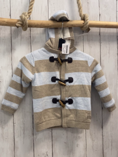 Boboli neu Strickjacke Gr. 80  hellblau beige Streifen gefüttert Kapuze