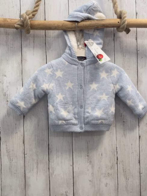Boboli neu Strickjacke Gr. 62  hellblau weiße Sterne gefüttert Kapuze