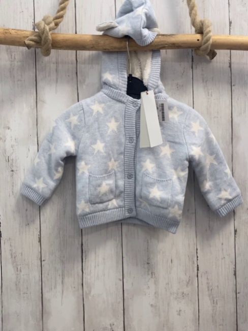 Boboli neu Strickjacke Gr. 68  hellblau weiße Sterne gefüttert Kapuze