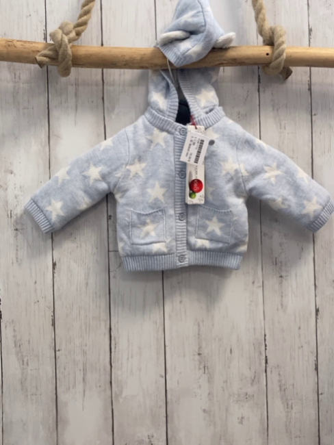 Boboli neu Strickjacke Gr. 56  hellblau weiße Sterne gefüttert Kapuze