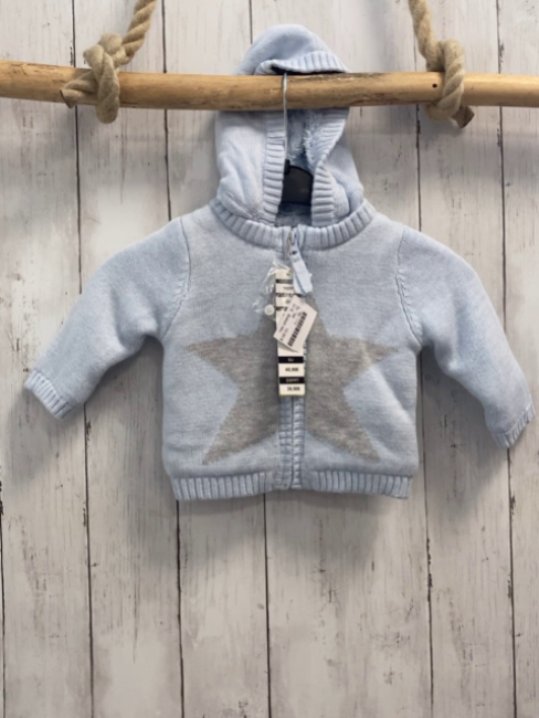 Boboli neu Strickjacke Gr. 68  hellblau grauer Stern gefüttert Kapuze NP 45,90€