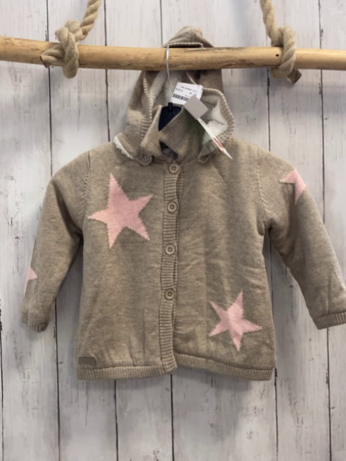Boboli neu Strickjacke Gr. 86  beige rosa Sterne gefüttert Kapuze