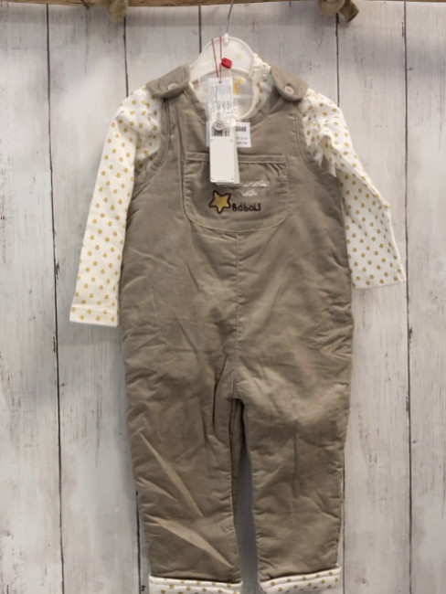 2tlg Boboli neu Langarmshirt + Latzhose Gr. 80  weiß gelbe Sterne + beige Kord gefüttert gestickte Schrift + Stern